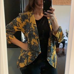 Yellow grey and black patterned blazer cardigan